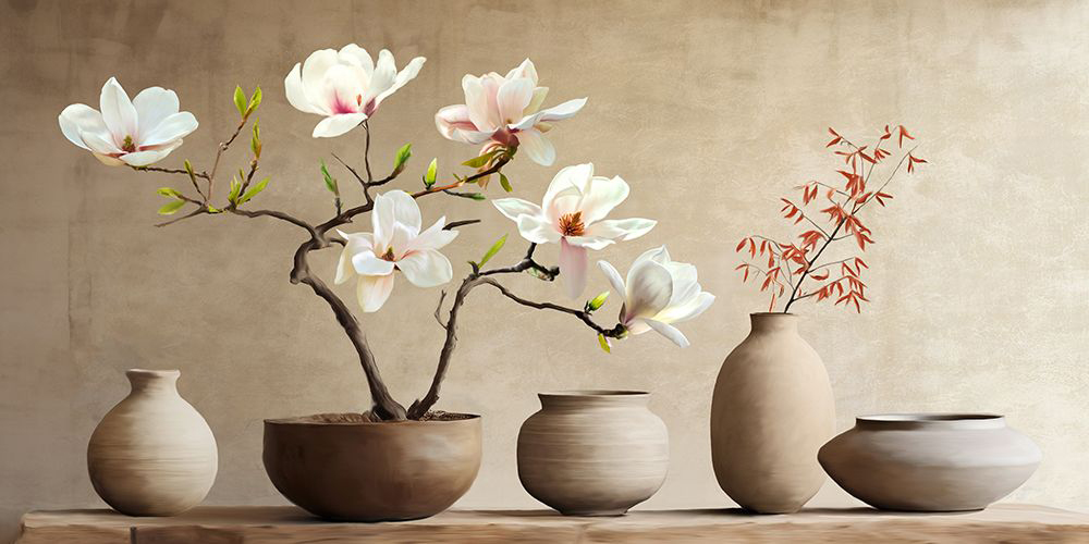 Vases and Magnolia Branch