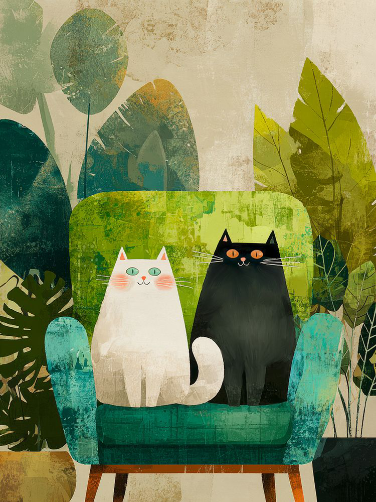 Two Cats on an Armchair I