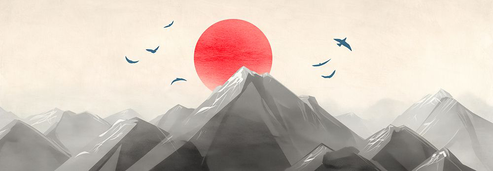 Snowy Peaks, Crimson Sun